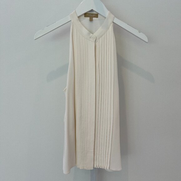 MICHAEL KORS COLLECTION IVORY SILK SLEEVELESS TUXEDO TOP SIZE US 8 NWOTS! - Picture 1 of 15